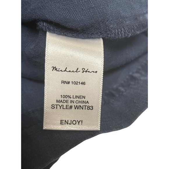 Womens Button-Down Collared Tunic Dress Dark Blue Long Sleeve Casual 100% Linen - Picture 8 of 10